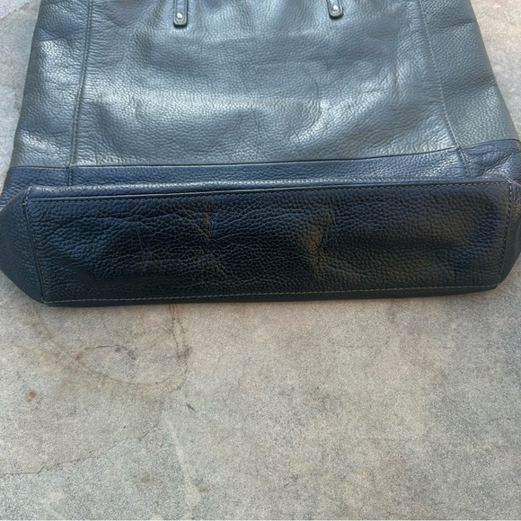 Halogen Nordstrom Army Green and Black Genuine Leather Large Tote Bag Handbag - Picture 3 of 8